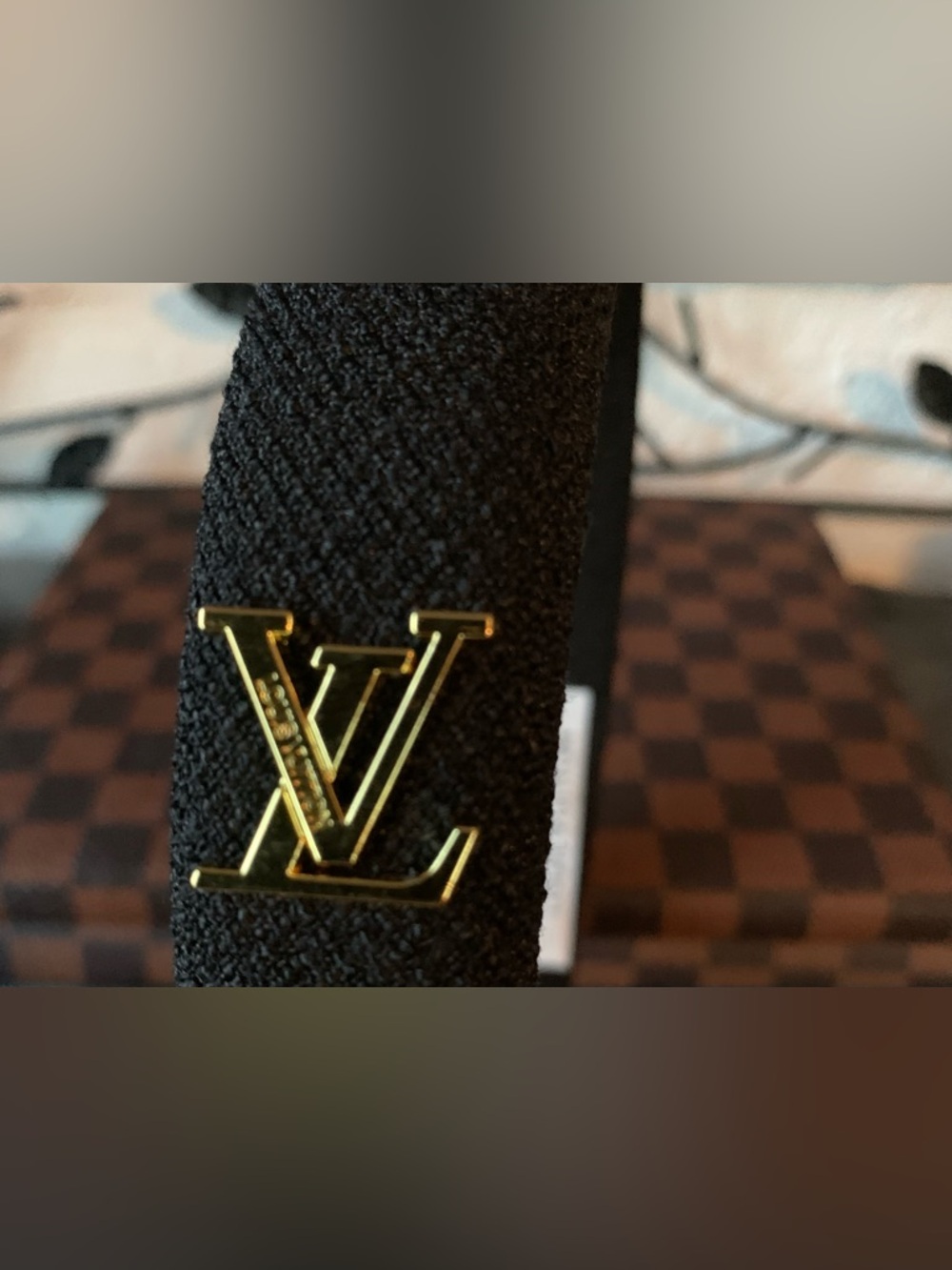 NEW! Black Jacquard Headband Gold LV Accent